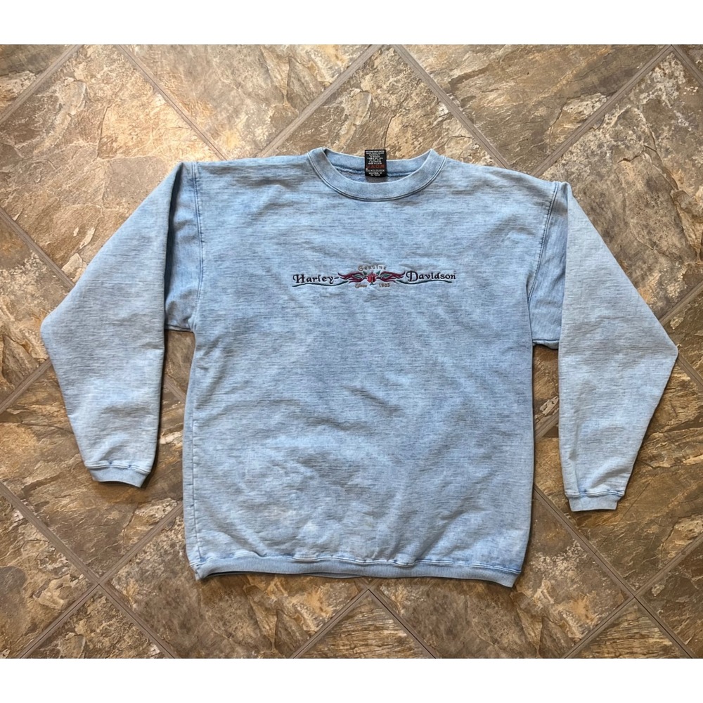 Harley Davidson Sweatshirt Women XL Blue Embroidered Vintage Made in USA
